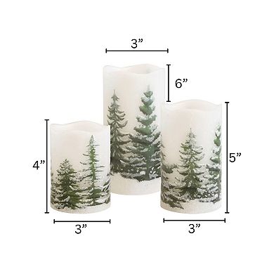 LumaBase Green Pines Battery Operated LED Wax Pillar Candles 3-piece Set
