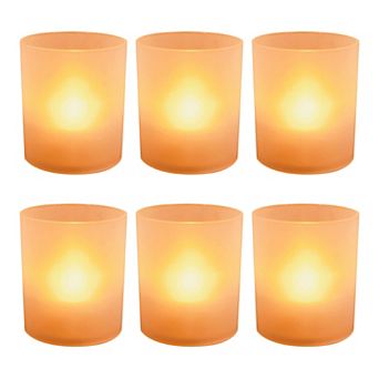 LumaBase Battery Operated LED Votives with Timer - Orange Battery 6 pc Set