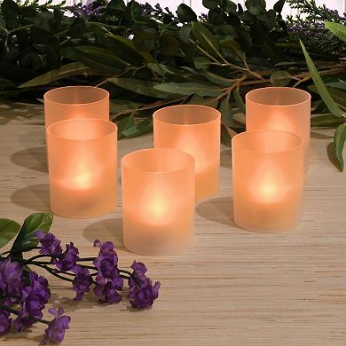 LumaBase Battery Operated LED Votives with Timer - Orange Battery 6-piece Set