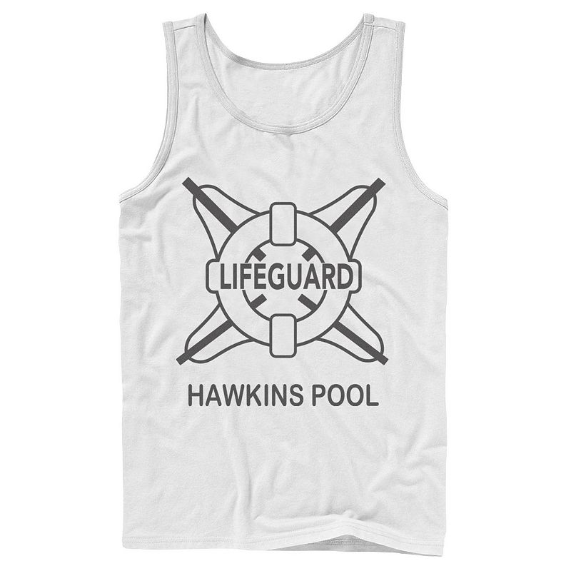 UPC 195156154018 product image for Men's Netflix Stranger Things Hawkins Pool Lifeguard Logo Tank Top, Size: XL, Wh | upcitemdb.com