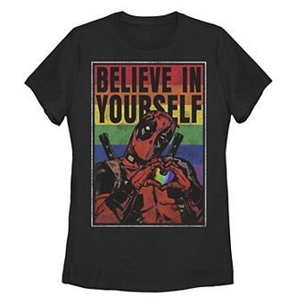 Juniors' Marvel Deadpool Pride Believe In Yourself Rainbow Poster Tee