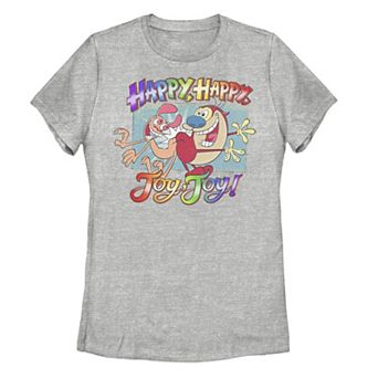 Juniors' Ren And Stimpy Pride Happy Happy Joy Joy Rainbow Gradient Tee
