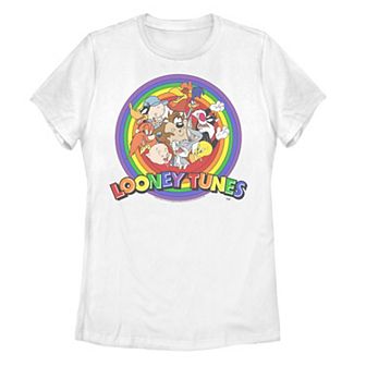 Juniors' Looney Tunes Pride Group Shot Rainbow Logo Tee