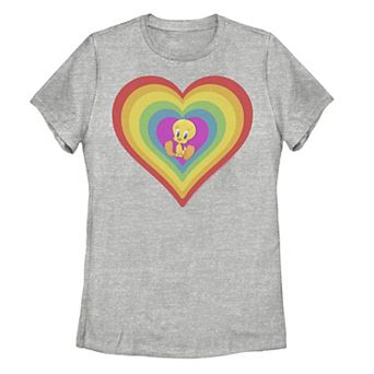 Juniors' Looney Tunes Pride Tweety Rainbow Heart Tee