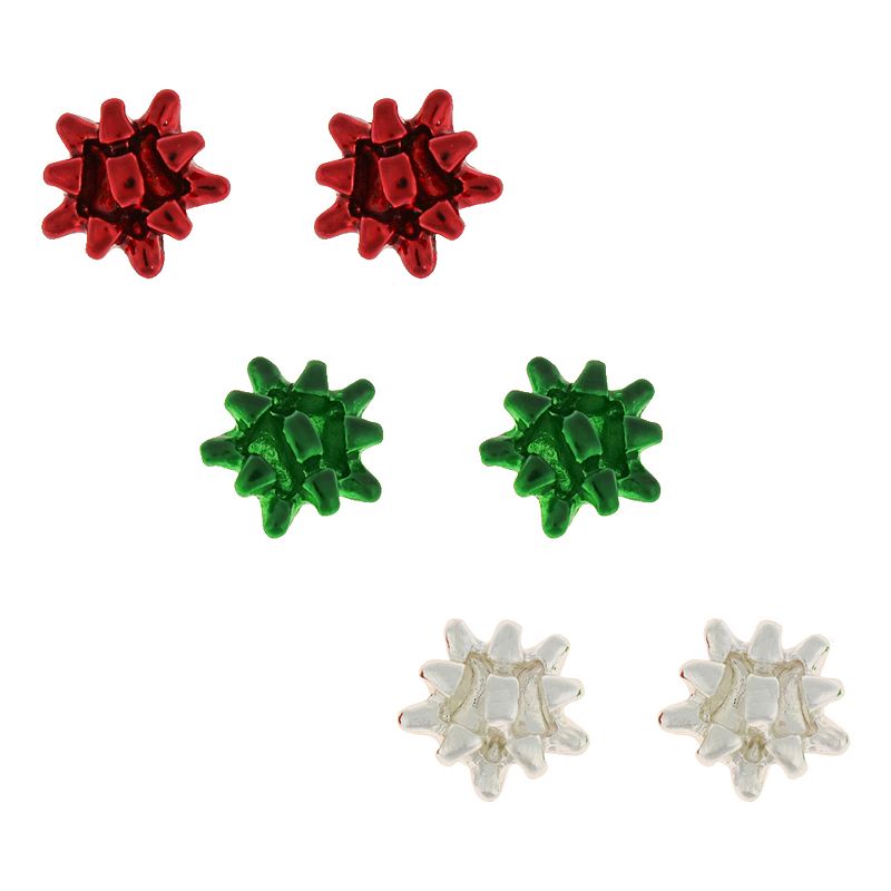 HOLIDAY Ribbon Trio Nickel Free Stud Earrings Set, Womens