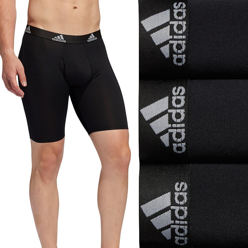 Mens adidas Performance 3-Pack Long Boxer Briefs, Size: Small, Black