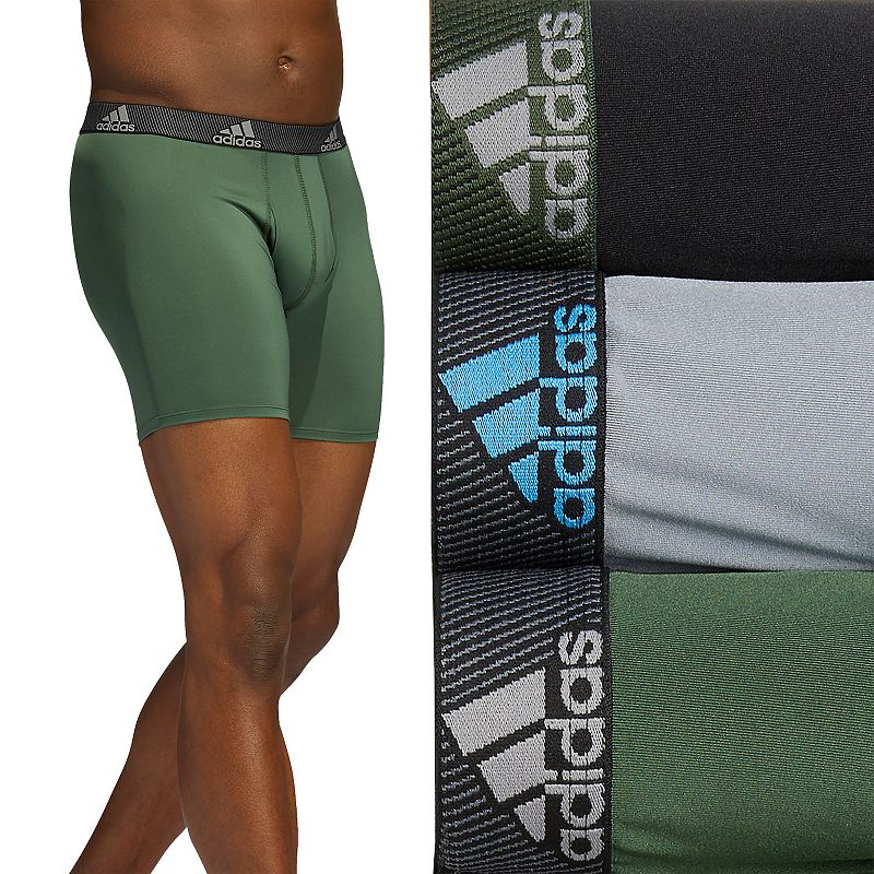 Mens adidas Performance 3-Pack Long Boxer Briefs, Size: XXL, Dark Green