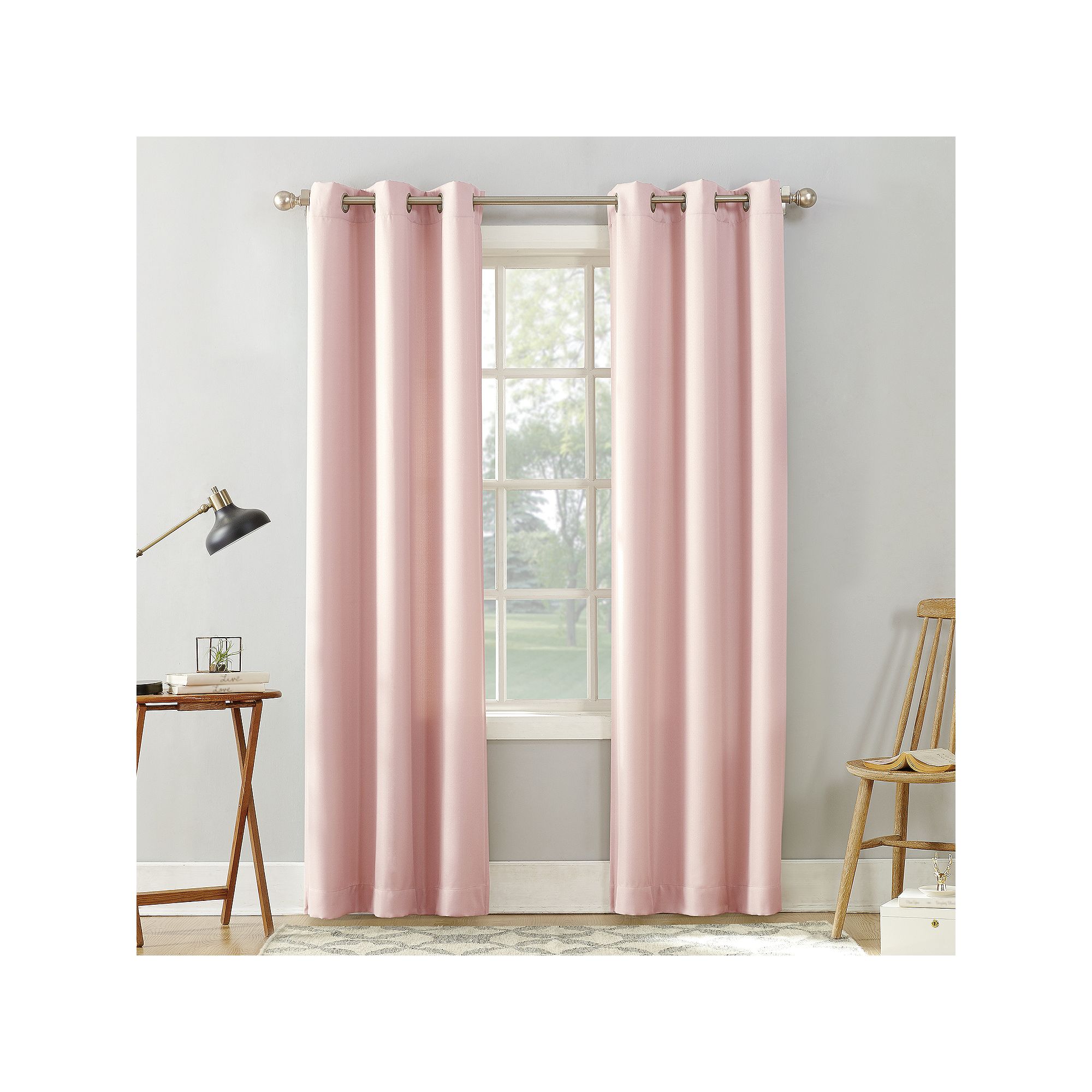 No. 918 Sora Casual Textured Semi-Sheer Grommet Window Curtain, Blush