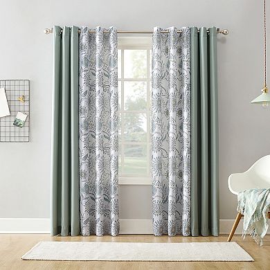 No. 918 Sora Print Textured Semi-Sheer Grommet Single Curtain Panel