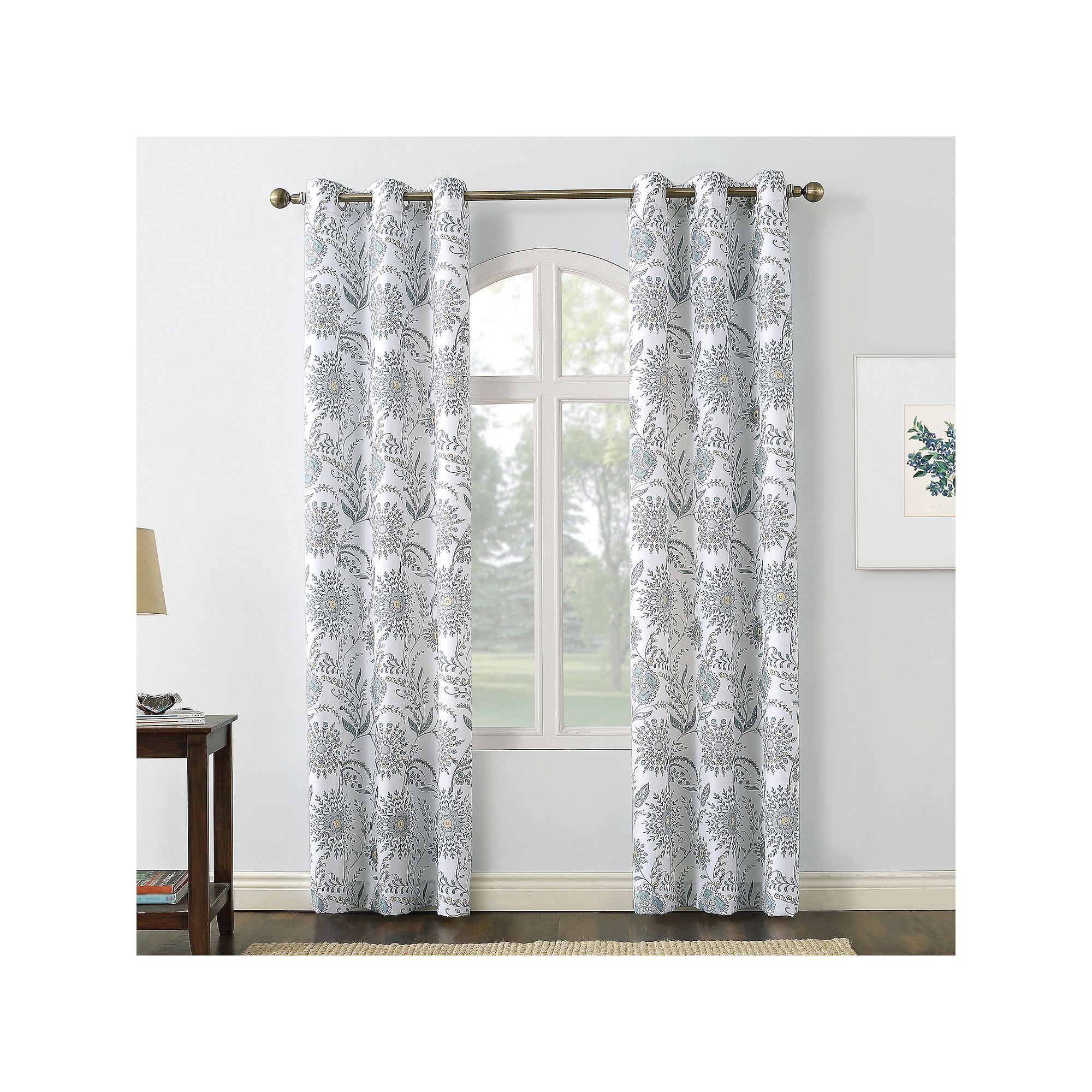 No. 918 Sora Print Textured Semi-Sheer Grommet Single Curtain Panel, White 
