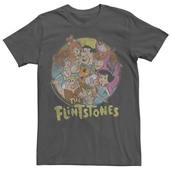Men's Flinstones Distress Cirlcle Retro Groupshot Tee