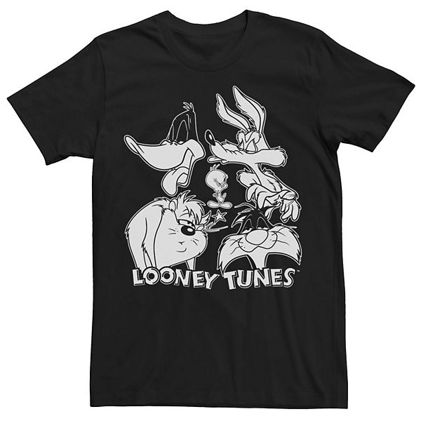 Men's Looney Tunes Looney Faces Black And White Big Face Tee
