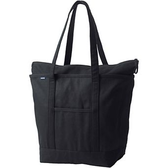 Lands' End Zip Top Canvas Long Handle Large Tote Bag