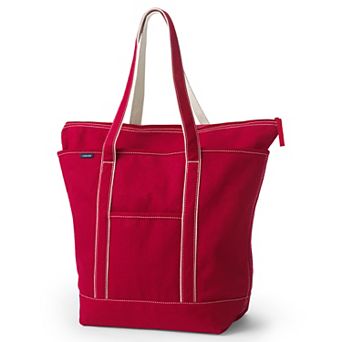 Lands' End Zip Top Canvas Long Handle Large Tote Bag