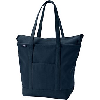 Lands' End Zip Top Canvas Long Handle Large Tote Bag