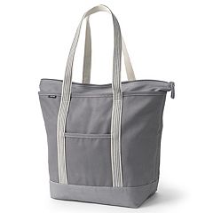 Lands' End Extra Large Natural 5 Pocket Zip Top Canvas Tote Bag - Natural/Sharp Green