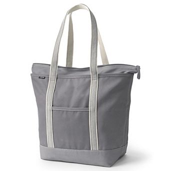 Lands' End Zip Top Canvas Long Handle Large Tote Bag