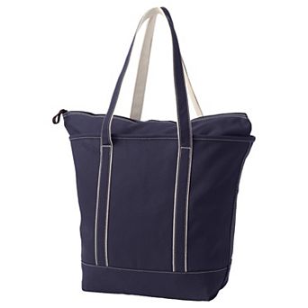 Lands' End Zip Top Canvas Long Handle Large Tote Bag