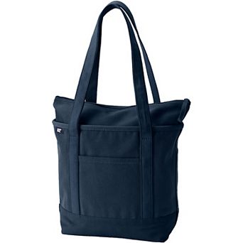 Lands' End Zip Top Canvas Long Handle Medium Tote Bag