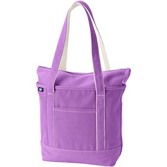Lands' End Zip Top Canvas Long Handle Medium Tote Bag