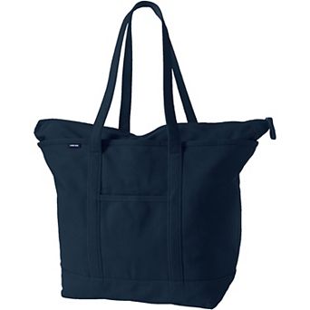 Lands' End Zip Top Canvas Long Handle Extra Large Tote Bag