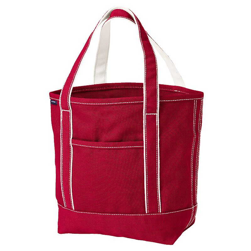 Lands End Open Top Canvas Tote Bag, Size: Medium, Red