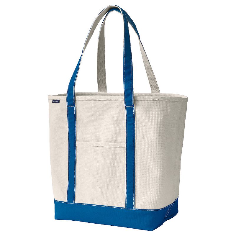 Lands' End 22-in. Natural Open Top Long Handle Canvas Tote Bag, Size: Large, Natural Beacon Blue