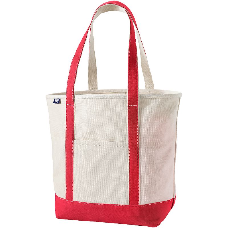 Lands' End 22-in. Natural Open Top Long Handle Canvas Tote Bag, Size: Large, Natural Heritage Red