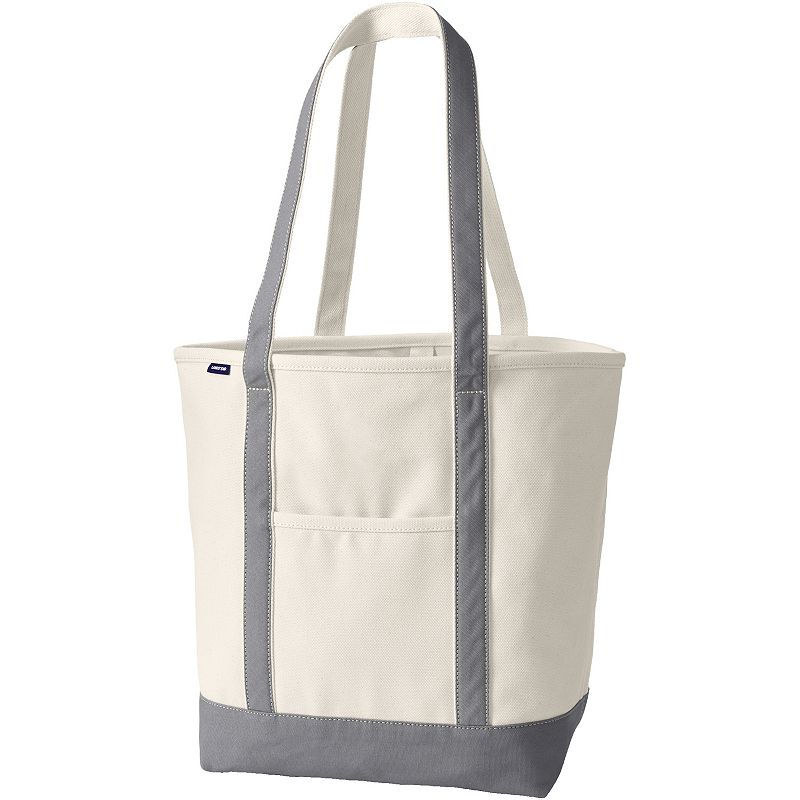 Lands' End 22-in. Natural Open Top Long Handle Canvas Tote Bag, Size: Large, Silver Grey