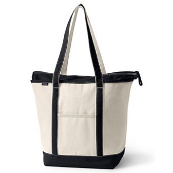 Lands' End Natural Zip Top Long Handle Large Canvas Tote Bag