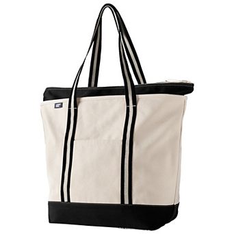 Lands' End Natural Zip Top Long Handle Large Canvas Tote Bag