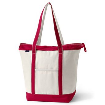 Lands' End Natural Zip Top Long Handle Large Canvas Tote Bag