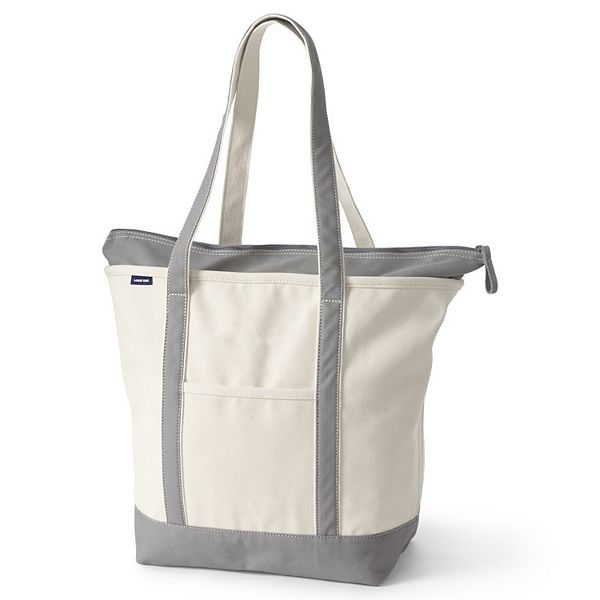 Lands' End Natural Zip Top Canvas Tote Bag