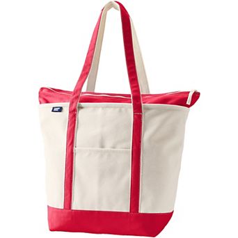 Lands' End Natural Zip Top Long Handle Large Canvas Tote Bag