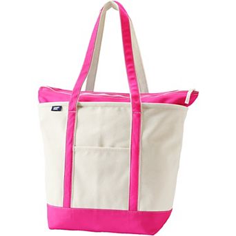 Lands' End Natural Zip Top Long Handle Large Canvas Tote Bag