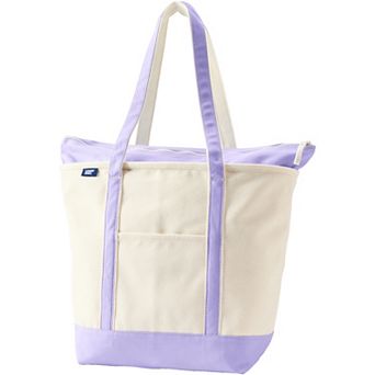 Lands' End Natural Zip Top Long Handle Large Canvas Tote Bag