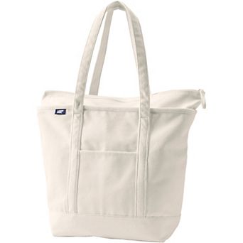 Lands' End Natural Zip Top Long Handle Large Canvas Tote Bag