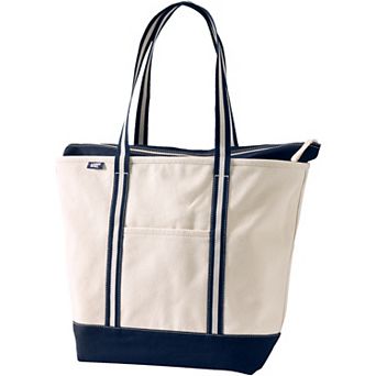 Lands' End Natural Zip Top Long Handle Large Canvas Tote Bag