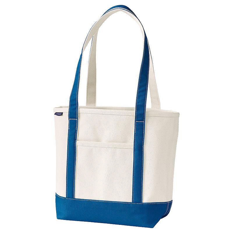 Lands' End 17-in. Natural Open Top Long Handle Canvas Tote Bag, Size: Medium, Natural Beacon Blue