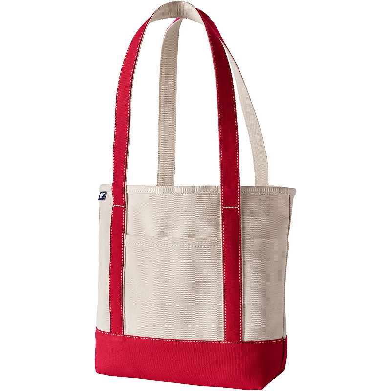 Lands' End 17-in. Natural Open Top Long Handle Canvas Tote Bag, Size: Medium, Natural Heritage Red