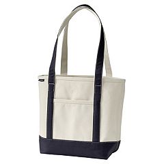 Lands' End Natural Zip Top Canvas Tote Bag, Size: Medium