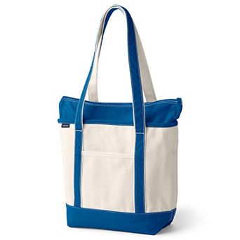 Lands' End Natural Zip Top Medium Long Handle Canvas Tote Bag