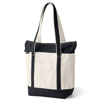 Lands' End Natural Zip Top Medium Long Handle Canvas Tote Bag