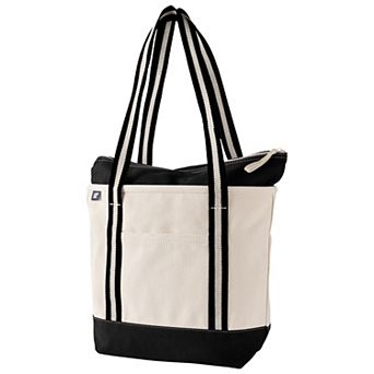 Lands' End Natural Zip Top Medium Long Handle Canvas Tote Bag