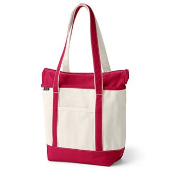 Lands' End Natural Zip Top Medium Long Handle Canvas Tote Bag