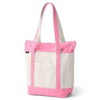 Lands' End Natural Zip Top Medium Long Handle Canvas Tote Bag