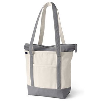 Lands' End Natural Zip Top Medium Long Handle Canvas Tote Bag