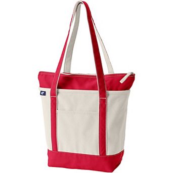 Lands' End Natural Zip Top Medium Long Handle Canvas Tote Bag