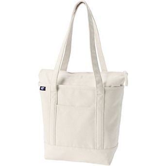 Lands' End Natural Zip Top Medium Long Handle Canvas Tote Bag