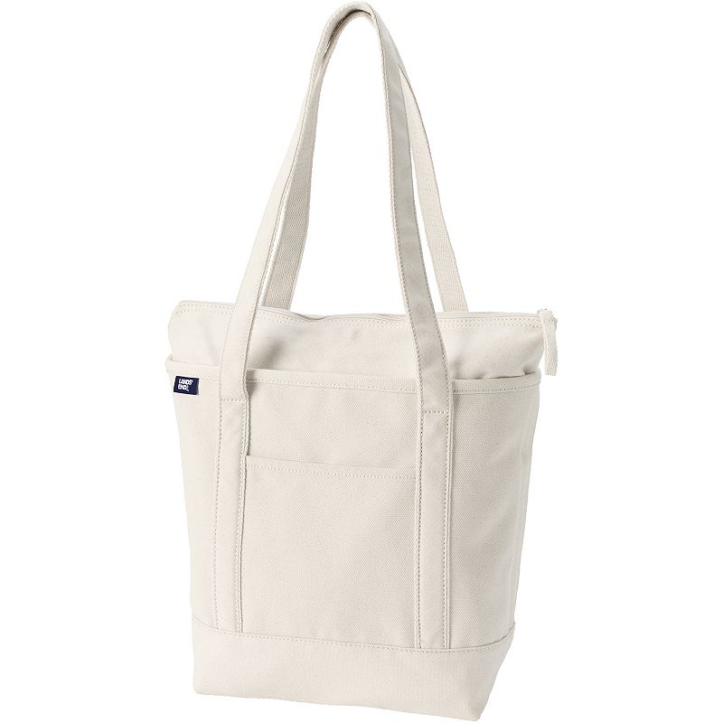Lands' End Natural Zip Top Medium Long Handle Canvas Tote Bag, Natural Natural